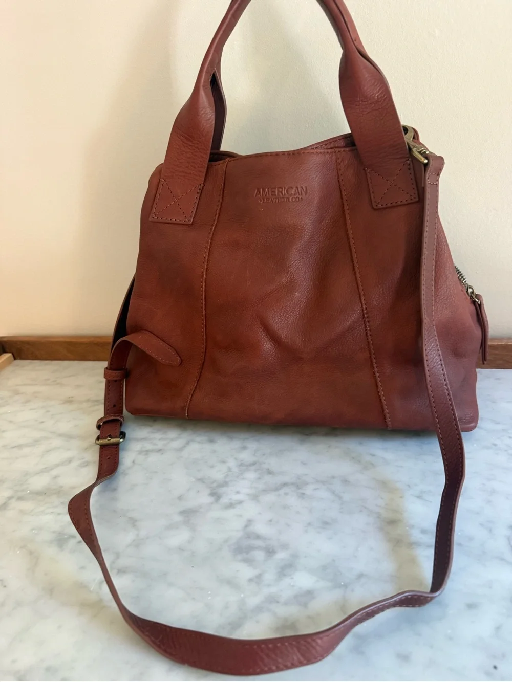 American Leather Co. Ada Triple Entry Leather Satchel
